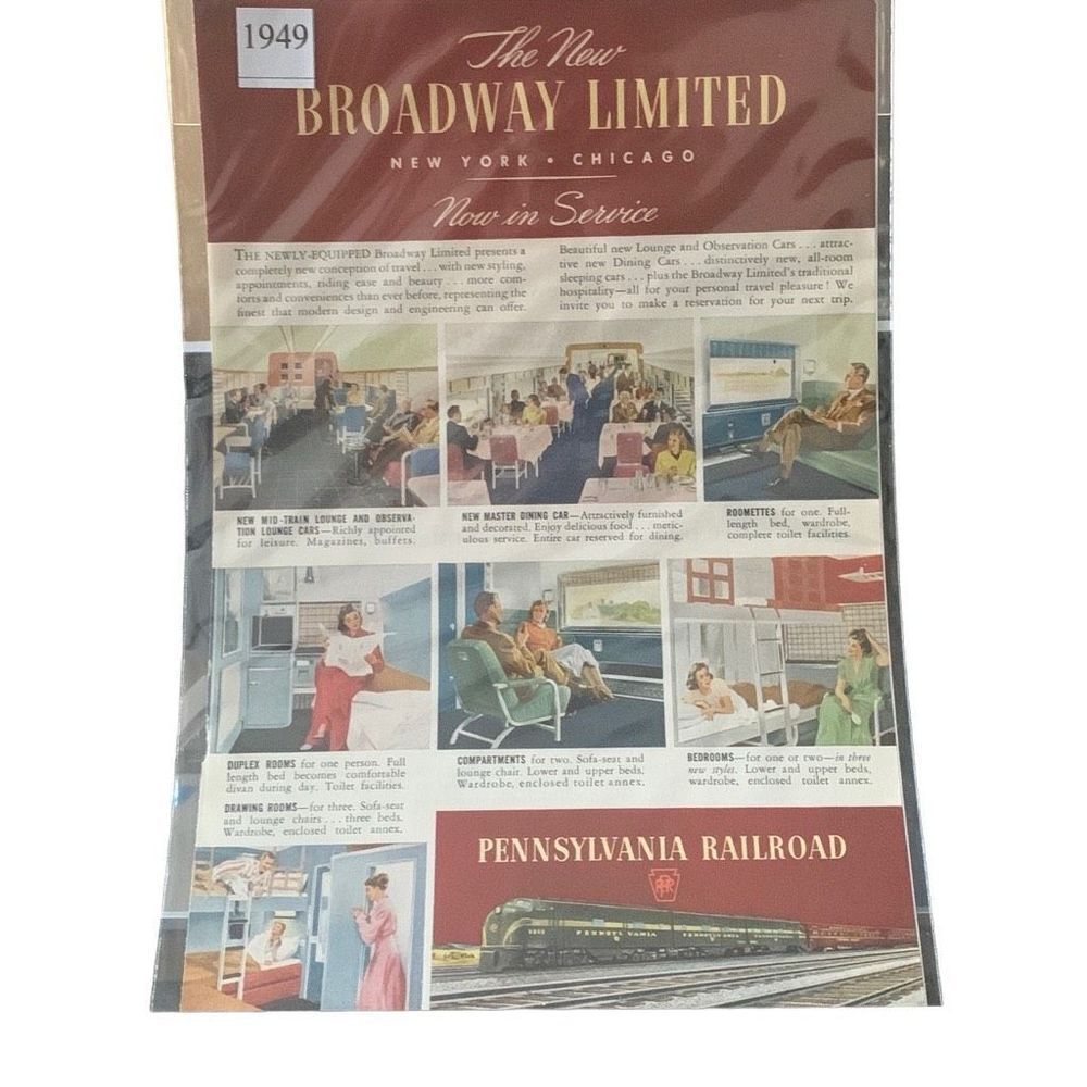 Vintage 1949 Pennsylvania Railroad The New Broadway Limited Ad Advertisment